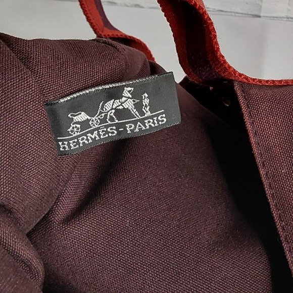 'HERMES-PARIS' 'FOOL TOE BASAS' LARGE PINSTRIPE DOUBLE STRAP CANVAS BAG - Picture 12 of 16